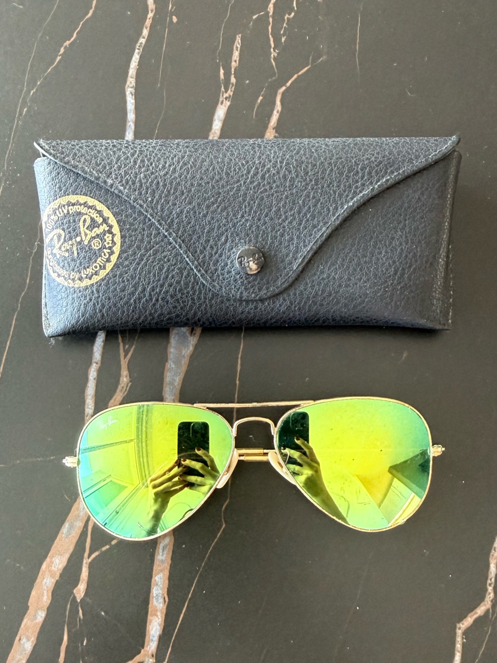 Ray-Ban Aviator Sunglasses with Yellow-Green Mirrored Lenses